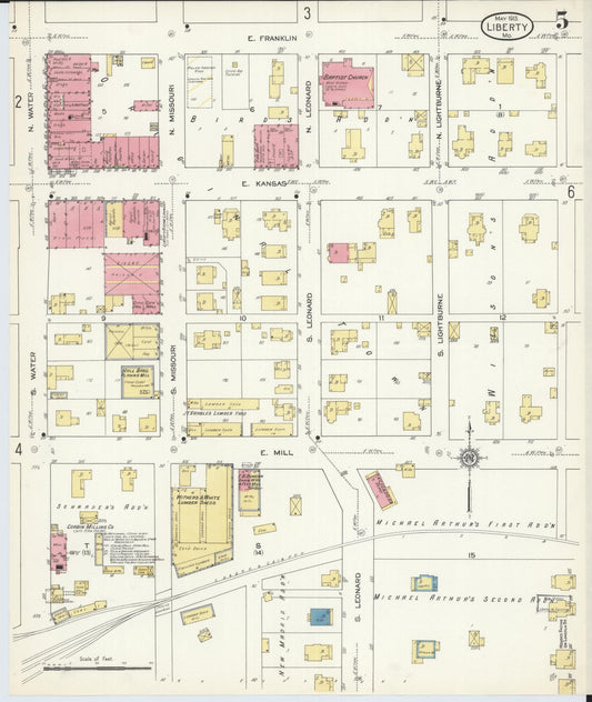 Sanborn Fire Insurance Map from Liberty, Clay County, Missouri (1913), Sheet #0005 - Historic Sanborn Fire Insurance Map Print, vintage old map wall art, antique decor, genealogy gift, Missouri Missouri map