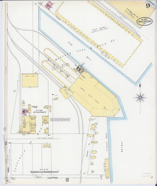 Sanborn Fire Insurance Map from Waukegan, Lake County, Illinois (1906), Sheet #0009 - Historic Sanborn Fire Insurance Map Print, vintage old map wall art, antique decor, genealogy gift, Illinois Illinois map