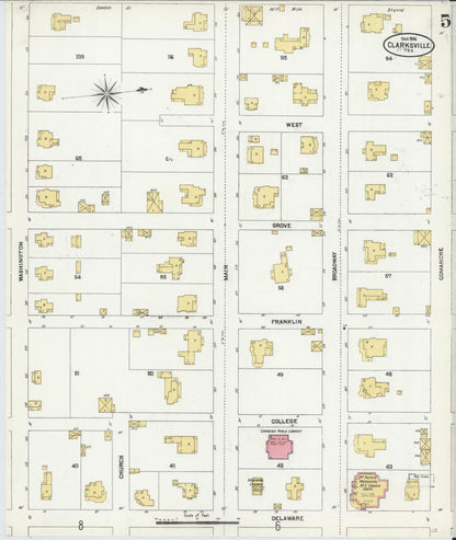 Sanborn Fire Insurance Map from Clarksville, Red River County, Texas (1906), Sheet #0005 - Complete Map Set gallery image, historic Sanborn map, vintage wall art, Texas Texas