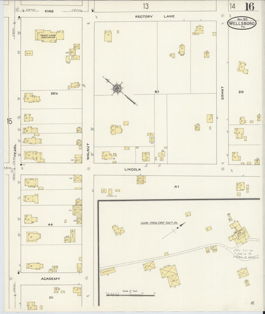 Sanborn Fire Insurance Map from Wellsboro, Tioga County, Pennsylvania (1910), Sheet #0016 - Historic Sanborn Fire Insurance Map Print, vintage old map wall art, antique decor, genealogy gift, Pennsylvania Pennsylvania map