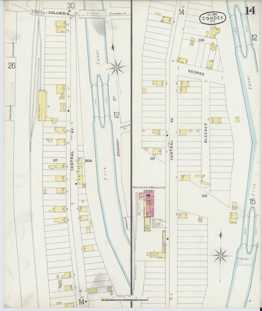Sanborn Fire Insurance Map from Cohoes, Albany County, New York (1896), Sheet #0014 - Historic Sanborn Fire Insurance Map Print, vintage old map wall art, antique decor, genealogy gift, New York New York map