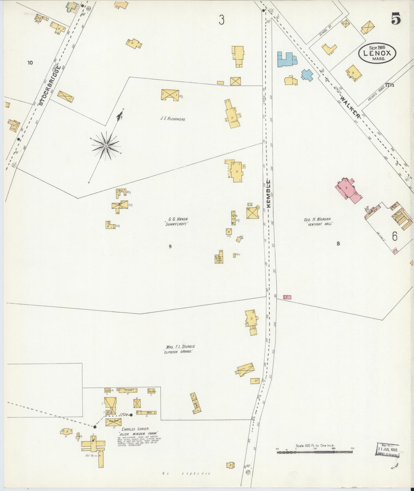 Sanborn Fire Insurance Map from Lenox, Berkshire County, Massachusetts (1905), Sheet #0005 - Complete Map Set gallery image, historic Sanborn map, vintage wall art, Massachusetts Massachusetts