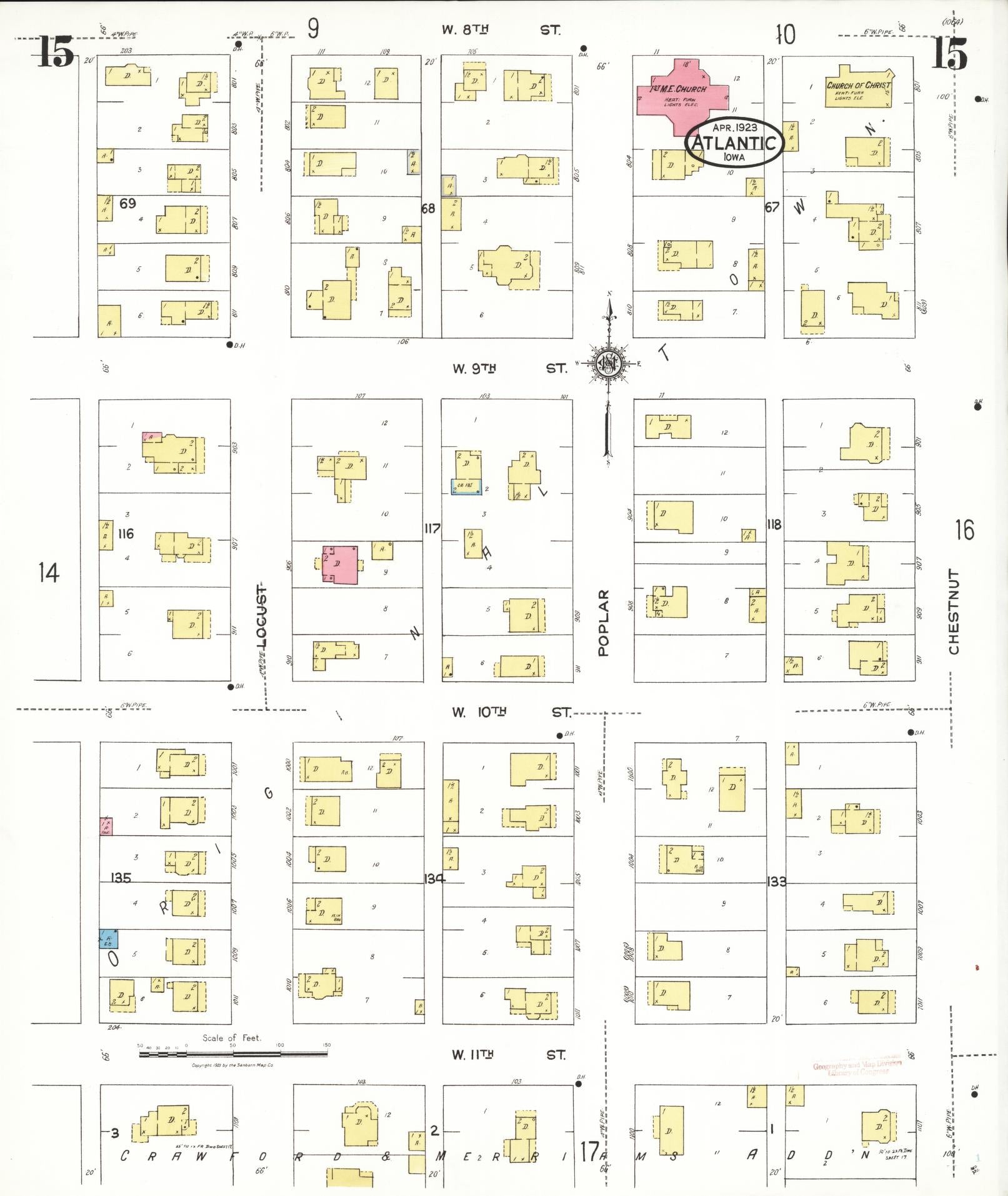 Sanborn Fire Insurance Map from Atlantic, Cass County, Iowa (1923), Sheet #0015 - Historic Sanborn Fire Insurance Map Print, vintage old map wall art