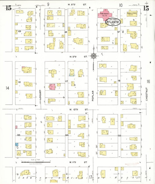 Sanborn Fire Insurance Map from Atlantic, Cass County, Iowa (1923), Sheet #0015 - Historic Sanborn Fire Insurance Map Print, vintage old map wall art