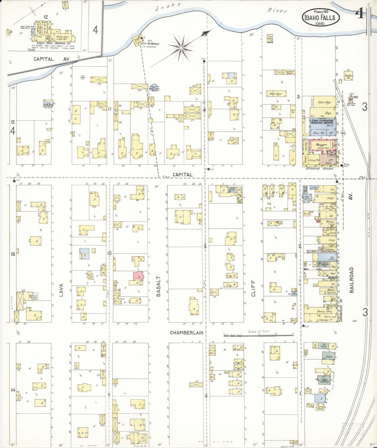 Sanborn Fire Insurance Map from Idaho Falls, Bonneville County, Idaho (1903), Sheet #0004 - Complete Map Set gallery image, historic Sanborn map, vintage wall art, Idaho Idaho