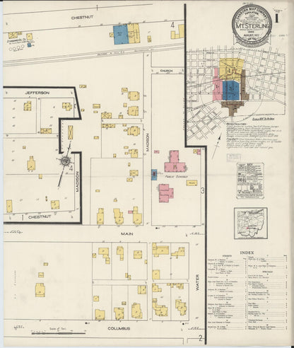 Sanborn Fire Insurance Map from Mount Sterling, Madison County, Ohio (1922), Sheet #0001 - Historic Sanborn Fire Insurance Map Print, vintage old map wall art, antique decor, genealogy gift, Ohio Ohio map