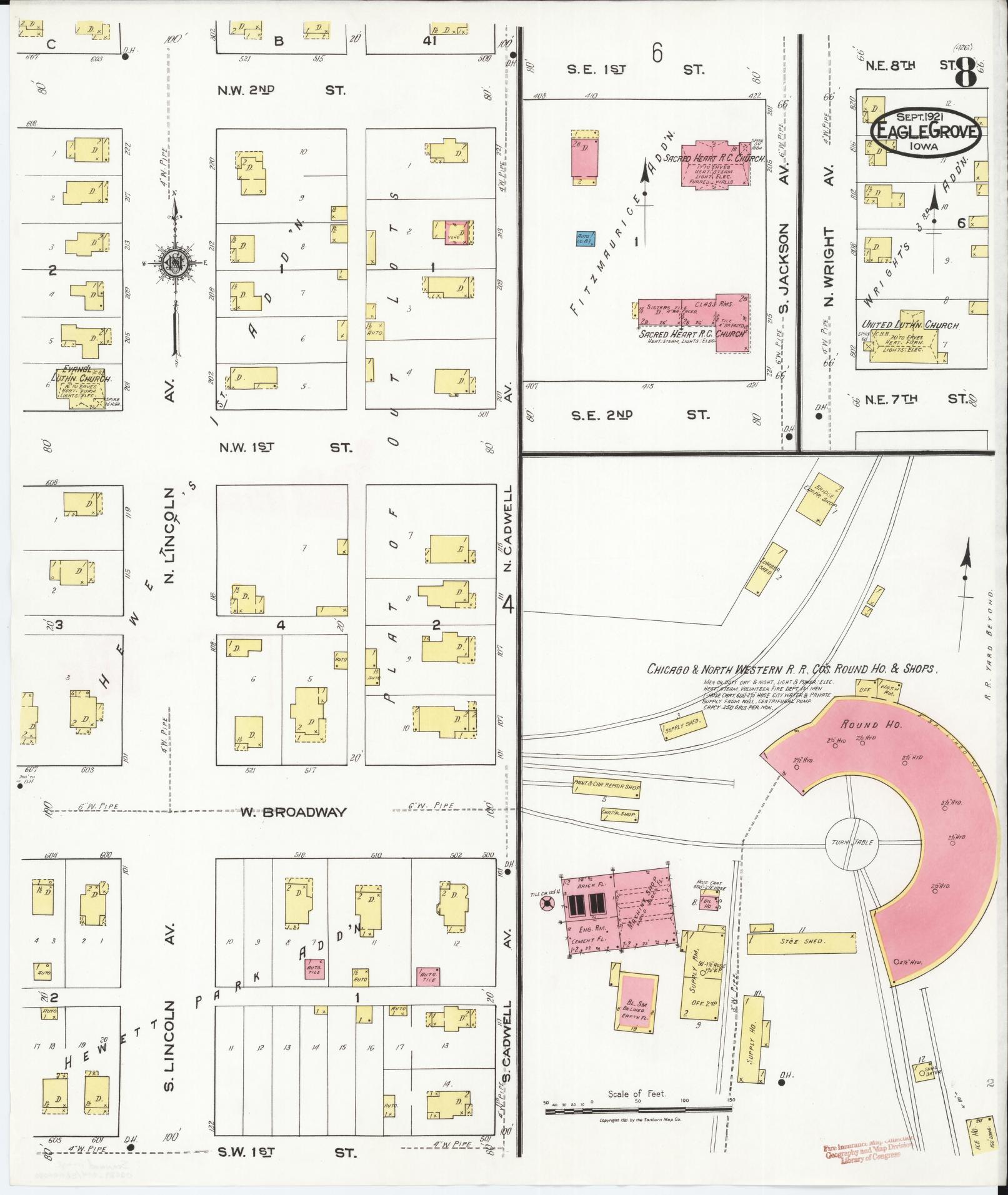 Sanborn Fire Insurance Map from Eagle Grove, Wright County, Iowa (1921), Sheet #0008 - Historic Sanborn Fire Insurance Map Print