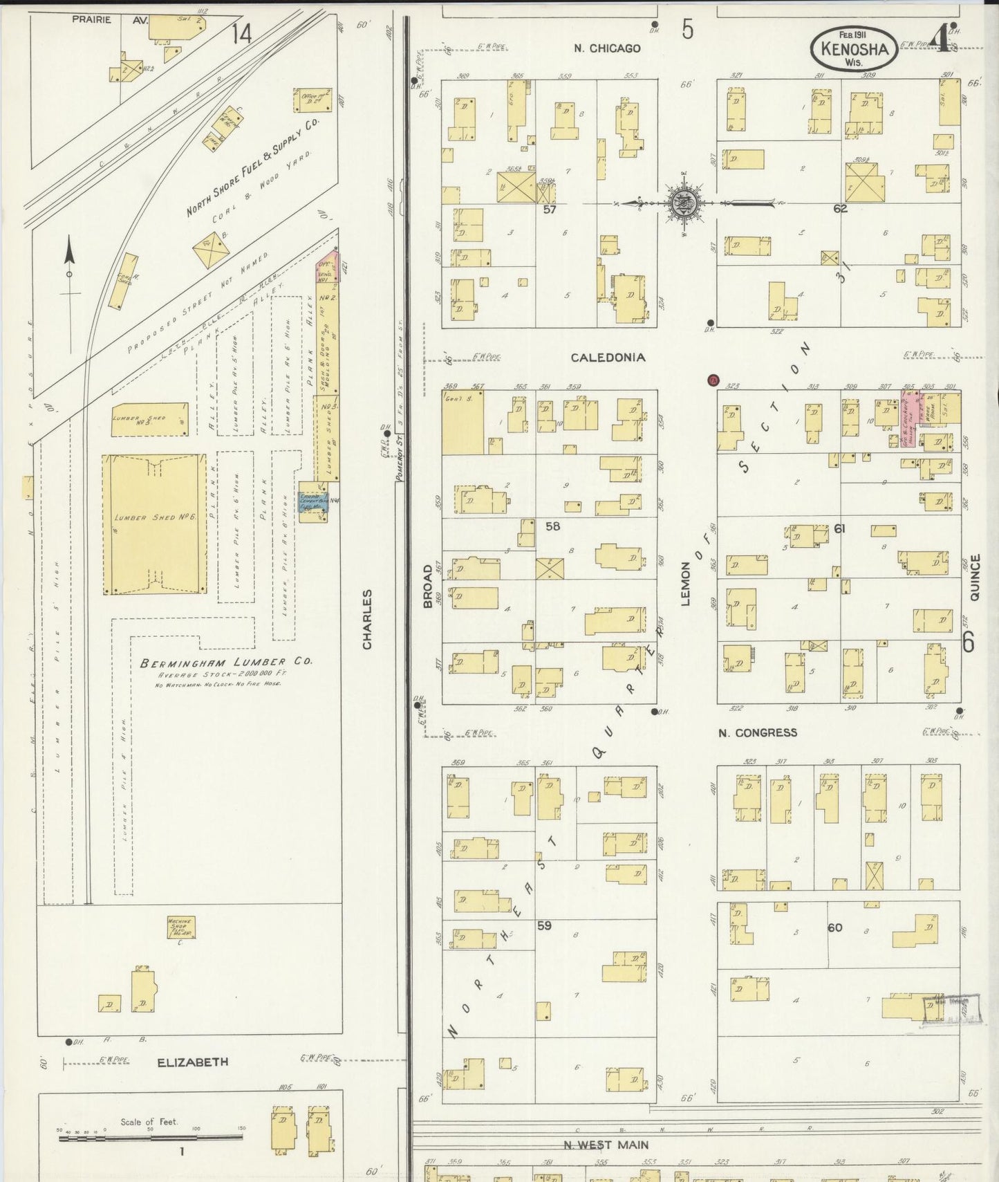 Sanborn Fire Insurance Map from Kenosha, Kenosha County, Wisconsin (1911), Sheet #0004 - Historic Sanborn Fire Insurance Map Print, vintage old map wall art, antique decor, genealogy gift, Wisconsin Wisconsin map