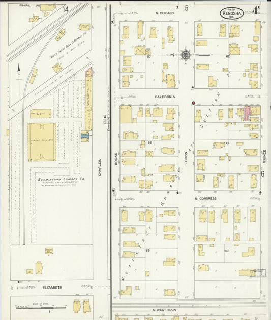 Sanborn Fire Insurance Map from Kenosha, Kenosha County, Wisconsin (1911), Sheet #0004 - Historic Sanborn Fire Insurance Map Print, vintage old map wall art, antique decor, genealogy gift, Wisconsin Wisconsin map