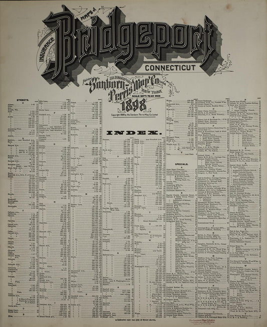 Sanborn Fire Insurance Map from Bridgeport, Fairfield County, Connecticut (1898), Sheet #0001 - Historic Sanborn Fire Insurance Map Print, vintage old map wall art, antique decor, genealogy gift, Connecticut Connecticut map