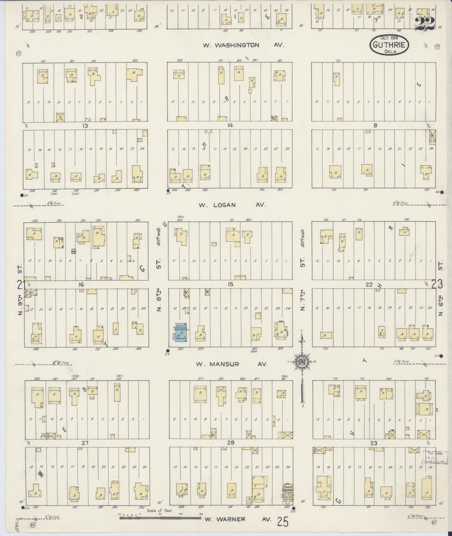 Sanborn Fire Insurance Map from Guthrie, Logan County, Oklahoma (1914), Sheet #0022 - Historic Sanborn Fire Insurance Map Print, vintage old map wall art, antique decor, genealogy gift, Oklahoma Oklahoma map