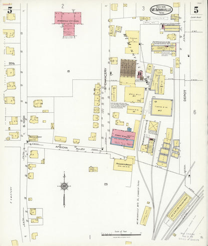 Sanborn Fire Insurance Map from McMinnville, Warren County, Tennessee (1926), Sheet #0005 - Complete Map Set gallery image, historic Sanborn map, vintage wall art, Tennessee Tennessee