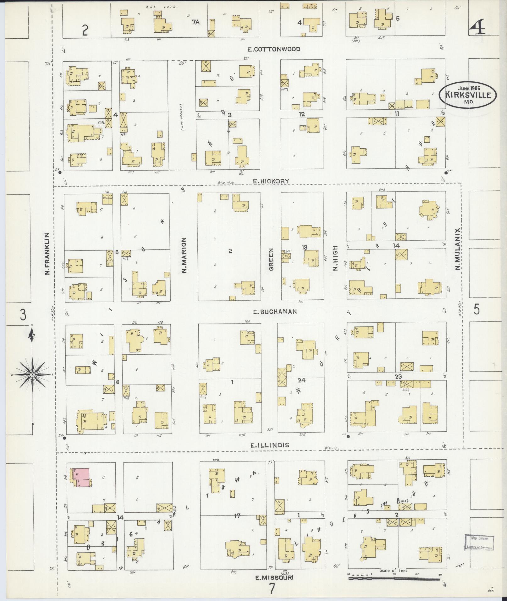 Sanborn Fire Insurance Map from Kirksville, Adair County, Missouri (1906), Sheet #0004 - Complete Map Set gallery image, historic Sanborn map, vintage wall art, Missouri Missouri
