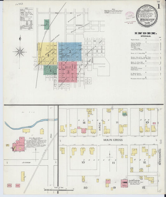 Sanborn Fire Insurance Map from Winchester, Scott County, Illinois (1894), Sheet #0001 - Historic Sanborn Fire Insurance Map Print, vintage old map wall art, antique decor, genealogy gift, Illinois Illinois map