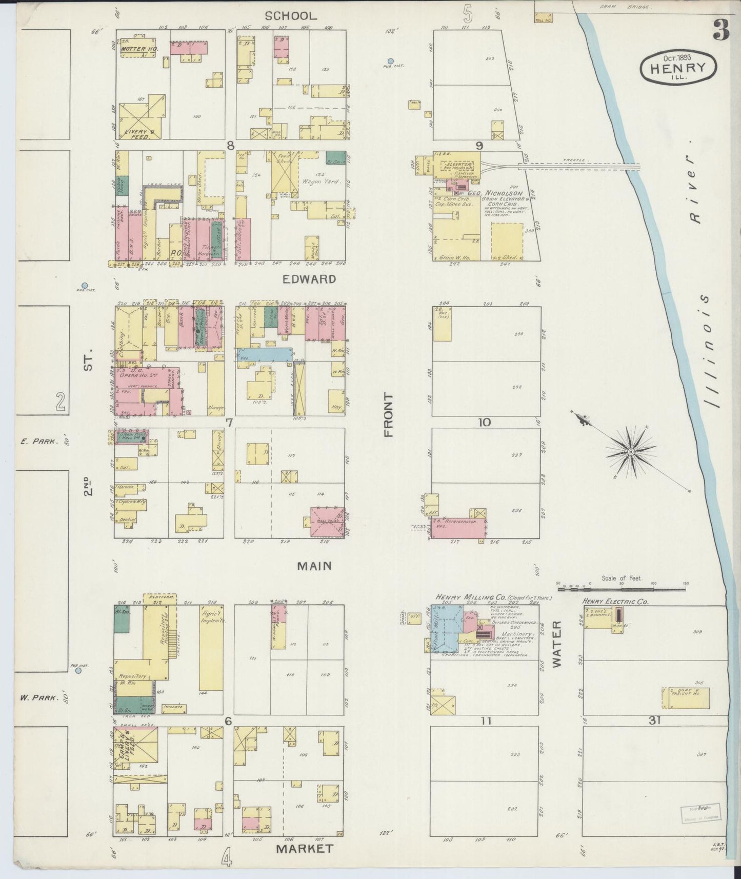 Sanborn Fire Insurance Map from Henry, Marshall County, Illinois (1893), Sheet #0003 - Historic Sanborn Fire Insurance Map Print, vintage old map wall art, antique decor, genealogy gift, Illinois Illinois map