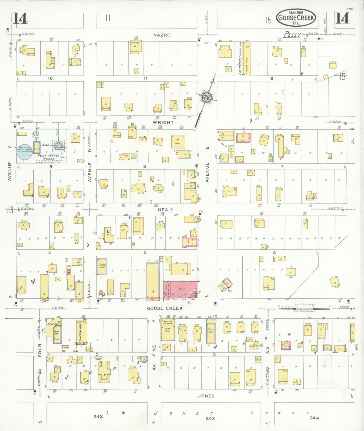 Sanborn Fire Insurance Map from Goose Creek, Harris County, Texas (1931), Sheet #0014 - Complete Map Set gallery image, historic Sanborn map, vintage wall art, Texas Texas