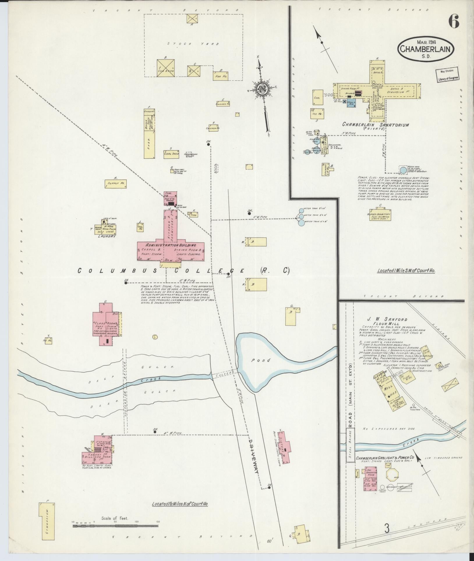 Sanborn Fire Insurance Map from Chamberlain, Brule County, South Dakota (1914), Sheet #0006 - Historic Sanborn Fire Insurance Map Print, vintage old map wall art, antique decor, genealogy gift, South Dakota South Dakota map