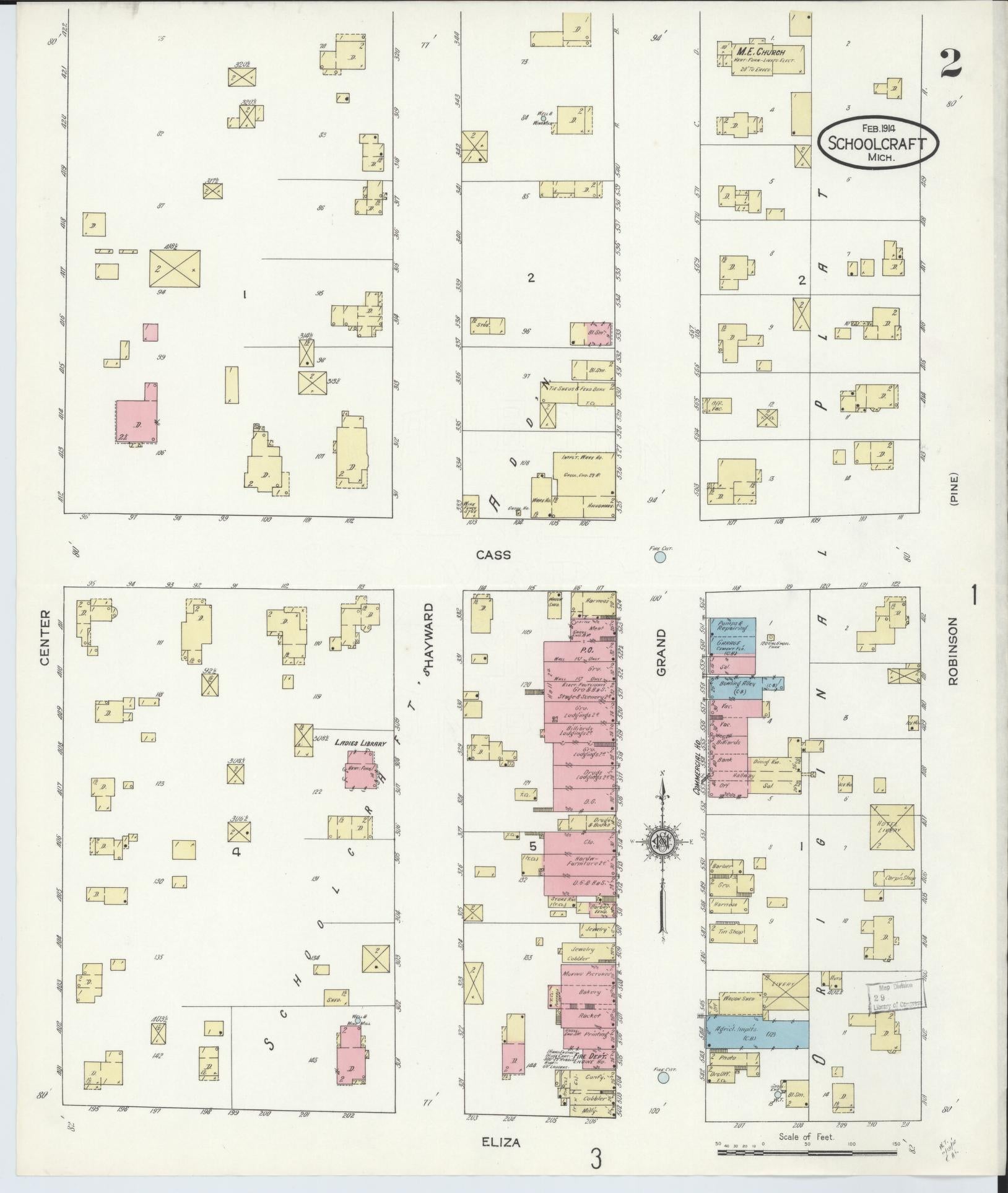 Sanborn Fire Insurance Map from Schoolcraft, Kalamazoo County, Michigan (1914), Sheet #0002 - Complete Map Set gallery image, historic Sanborn map, vintage wall art, Michigan Michigan
