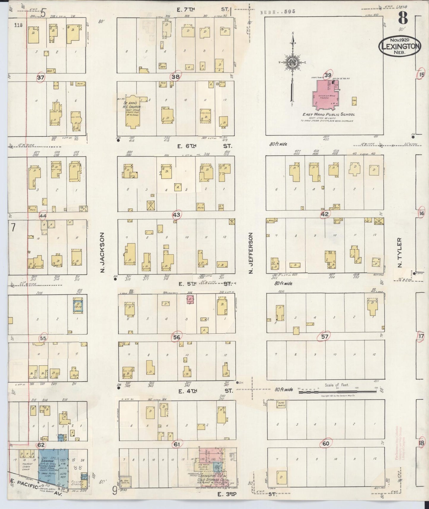 Sanborn Fire Insurance Map from Lexington, Dawson County, Nebraska (1943), Sheet #0008 - Historic Sanborn Fire Insurance Map Print, vintage old map wall art, antique decor, genealogy gift, Nebraska Nebraska map