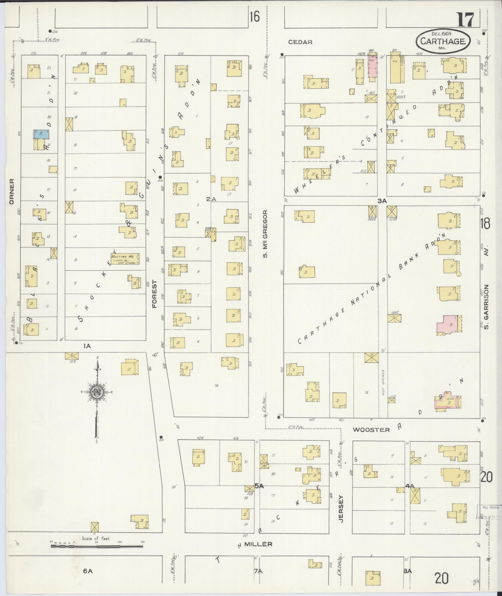 Sanborn Fire Insurance Map from Carthage, Jasper County, Missouri (1909), Sheet #0017 - Historic Sanborn Fire Insurance Map Print, vintage old map wall art, antique decor, genealogy gift, Missouri Missouri map