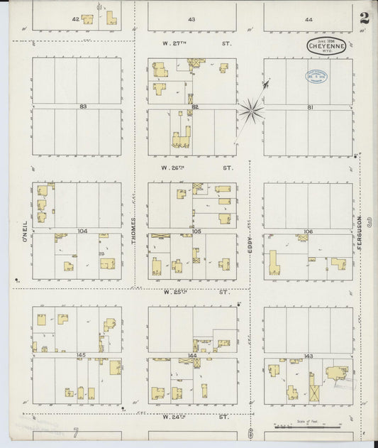 Sanborn Fire Insurance Map from Cheyenne, Laramie County, Wyoming (1894), Sheet #0002 - Historic Sanborn Fire Insurance Map Print, vintage old map wall art, antique decor, genealogy gift, Wyoming Wyoming map