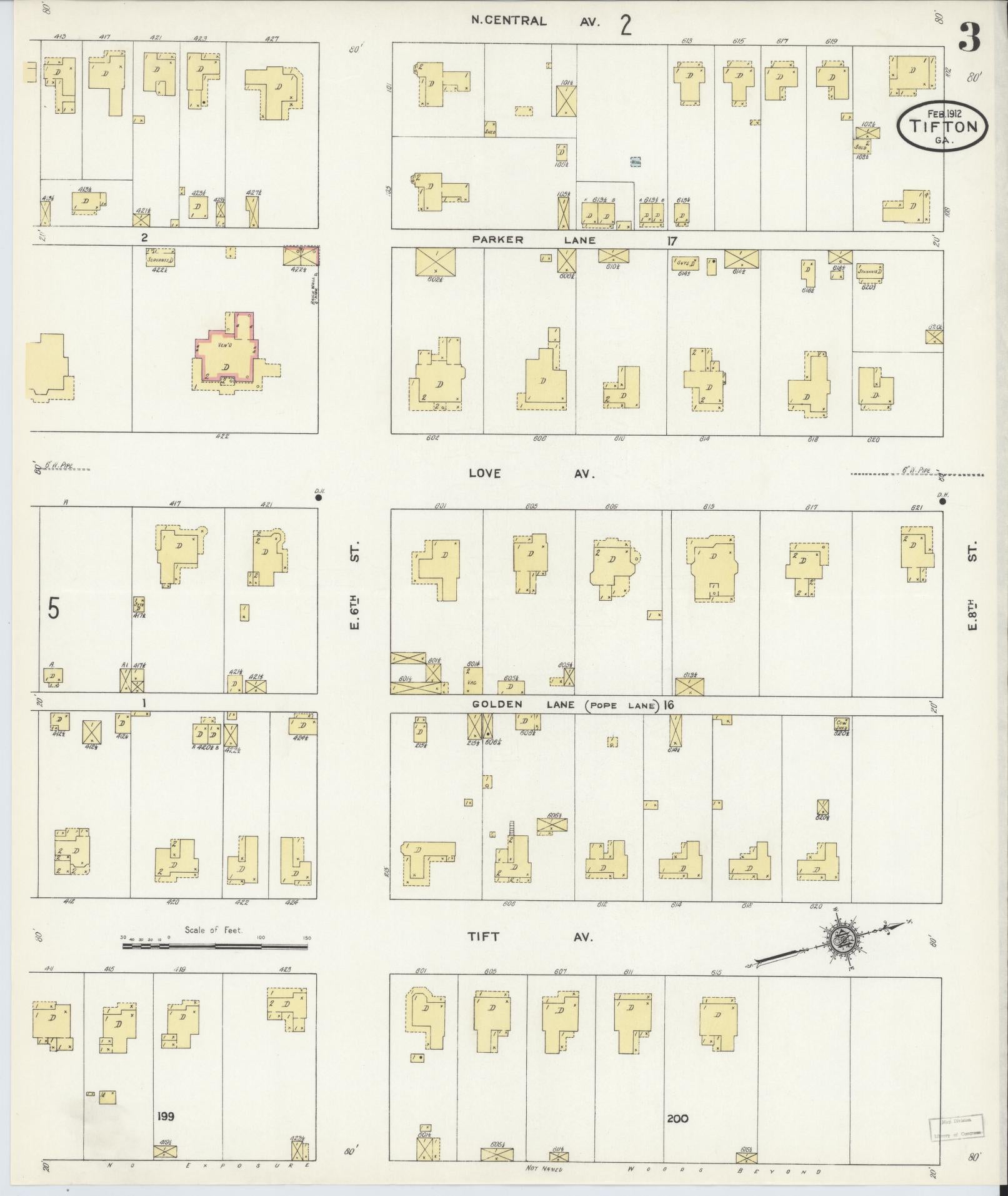 Sanborn Fire Insurance Map from Tifton, Tift County, Georgia (1912), Sheet #0003 - Complete Map Set gallery image, historic Sanborn map, vintage wall art, Georgia Georgia