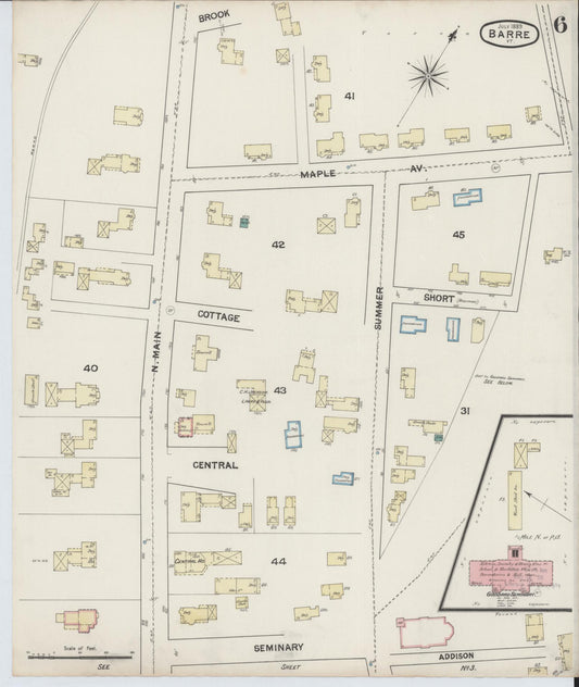 Sanborn Fire Insurance Map from Barre, Washington County, Vermont (1889), Sheet #0006 - Historic Sanborn Fire Insurance Map Print, vintage old map wall art, antique decor, genealogy gift, Vermont Vermont map