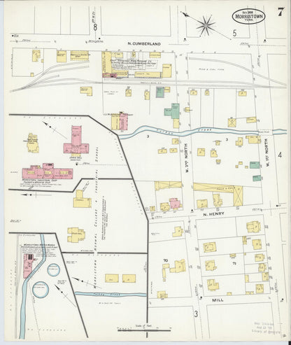 Sanborn Fire Insurance Map from Morristown, Hamblen County, Tennessee (1908), Sheet #0007 - Complete Map Set gallery image, historic Sanborn map, vintage wall art, Tennessee Tennessee