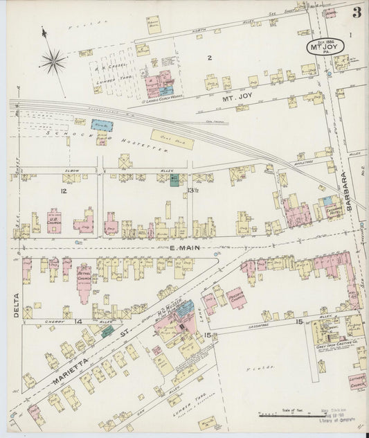 Sanborn Fire Insurance Map from Mount Joy, Lancaster County, Pennsylvania (1886), Sheet #0003 - Historic Sanborn Fire Insurance Map Print, vintage old map wall art, antique decor, genealogy gift, Pennsylvania Pennsylvania map