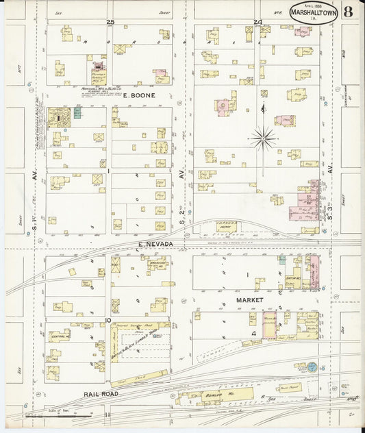 Sanborn Fire Insurance Map from Marshalltown, Marshall County, Iowa (1888), Sheet #0008 - Historic Sanborn Fire Insurance Map Print, vintage old map wall art