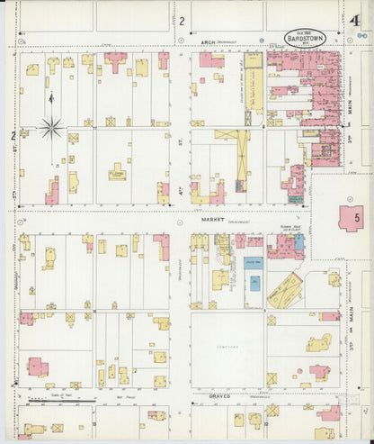 Sanborn Fire Insurance Map from Bardstown, Nelson County, Kentucky (1905), Sheet #0004 - Complete Map Set gallery image, historic Sanborn map, vintage wall art, Kentucky Kentucky