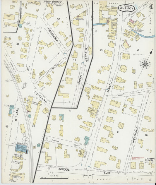 Sanborn Fire Insurance Map from Quincy, Norfolk County, Massachusetts (1891), Sheet #0004 - Historic Sanborn Fire Insurance Map Print, vintage old map wall art, antique decor, genealogy gift, Massachusetts Massachusetts map