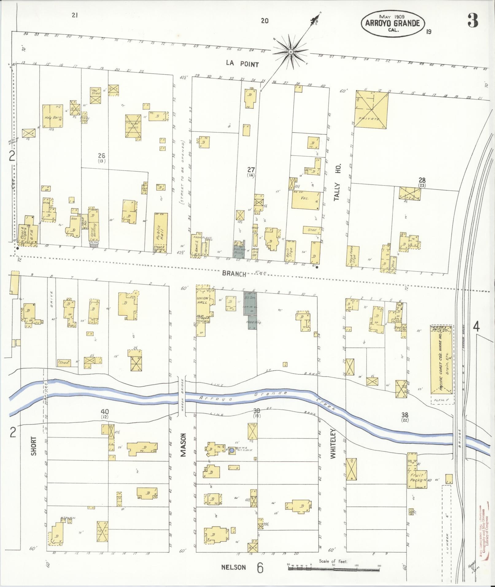 Sanborn Fire Insurance Map from Arroyo Grande, San Luis Obispo County, California (1909), Sheet #0003 - Historic Sanborn Fire Insurance Map Print, vintage old map wall art, antique decor, genealogy gift, California California map