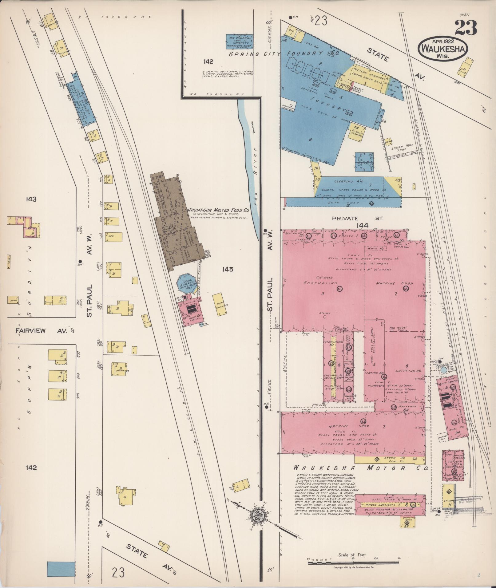 Sanborn Fire Insurance Map from Waukesha, Waukesha County, Wisconsin (1922), Sheet #0023 - Complete Map Set gallery image, historic Sanborn map, vintage wall art, Wisconsin Wisconsin
