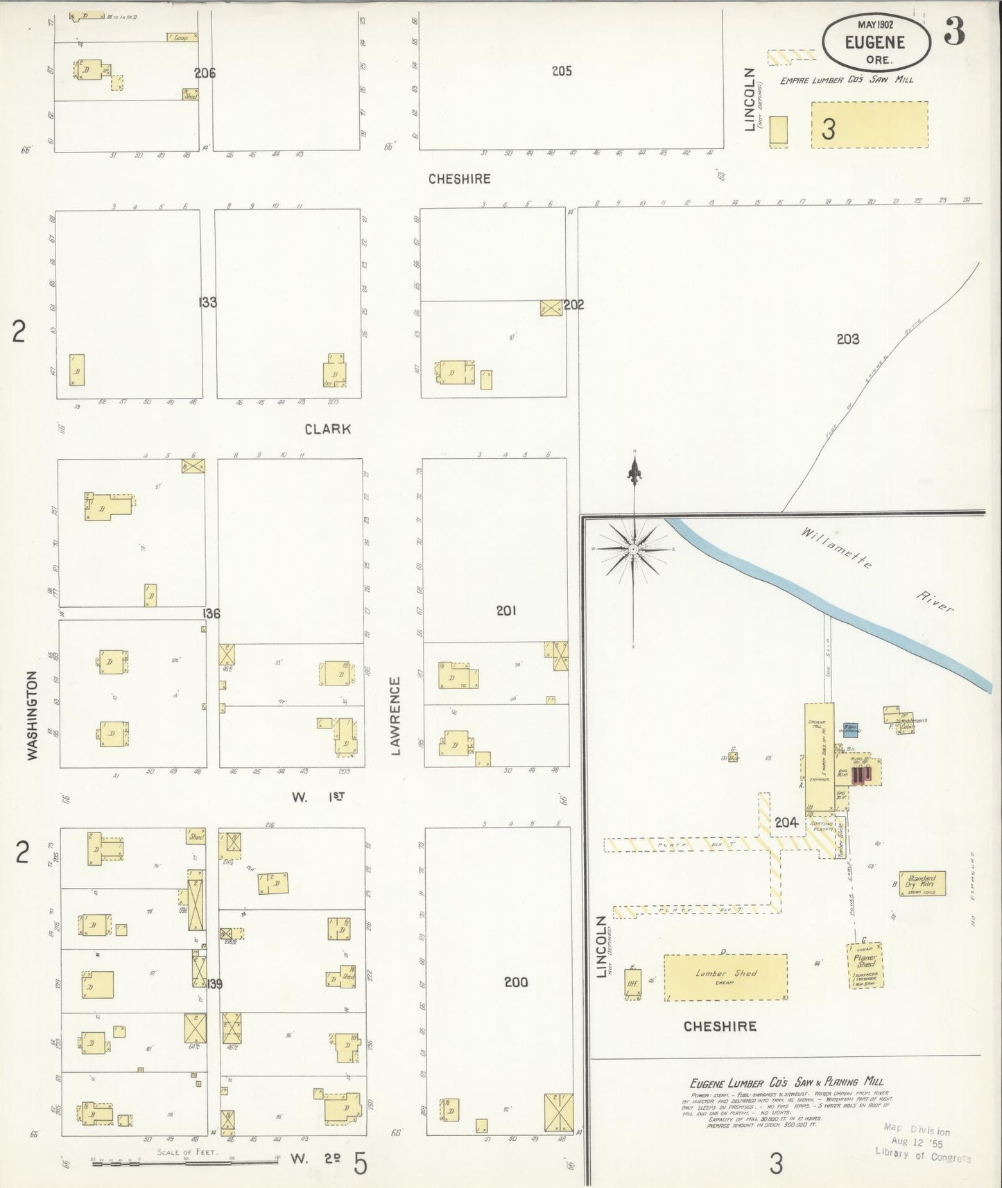 Sanborn Fire Insurance Map from Eugene, Lane County, Oregon (1902), Sheet #0003 - Complete Map Set gallery image, historic Sanborn map, vintage wall art, Oregon Oregon