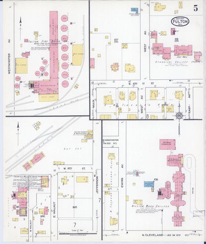 Sanborn Fire Insurance Map from Fulton, Callaway County, Missouri (1917), Sheet #0005 - Complete Map Set gallery image, historic Sanborn map, vintage wall art, Missouri Missouri