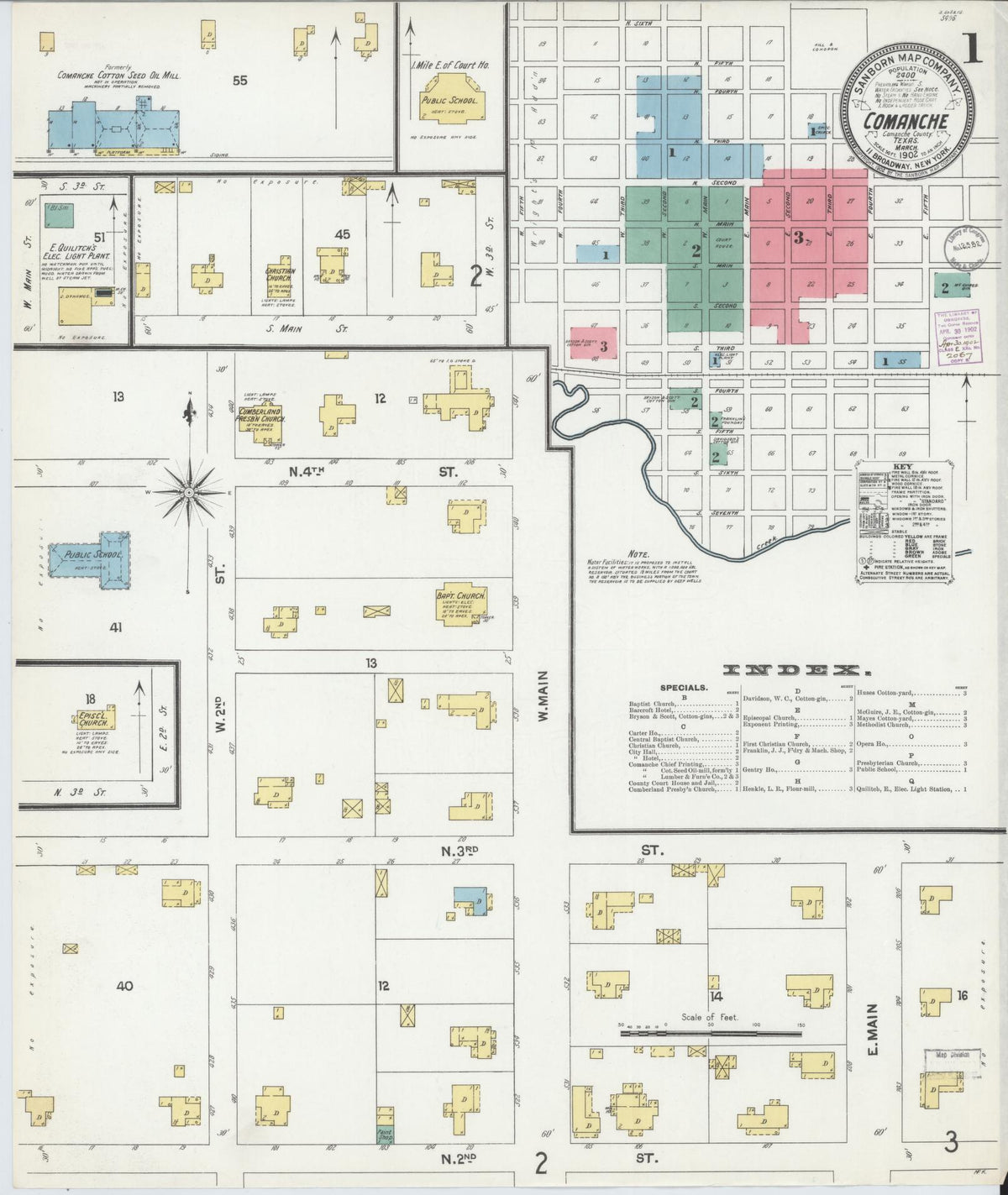 Sanborn Fire Insurance Map from Comanche, Comanche County, Texas (1902), Sheet #0001 - Historic Sanborn Fire Insurance Map Print, vintage old map wall art, antique decor, genealogy gift, Texas Texas map
