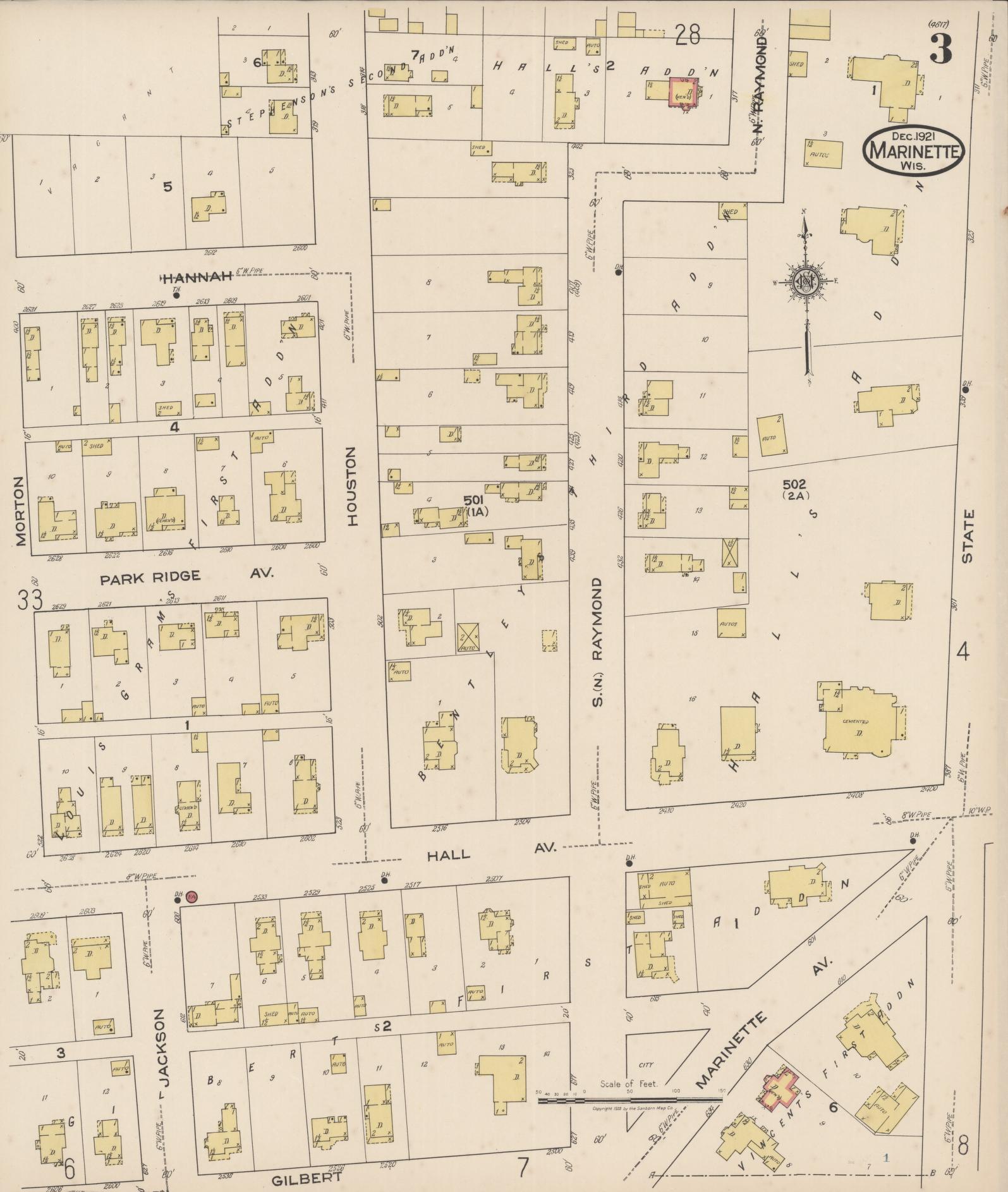 Sanborn Fire Insurance Map from Marinette, Marinette County, Wisconsin (1921), Sheet #0003 - Historic Sanborn Fire Insurance Map Print, vintage old map wall art, antique decor, genealogy gift, Wisconsin Wisconsin map