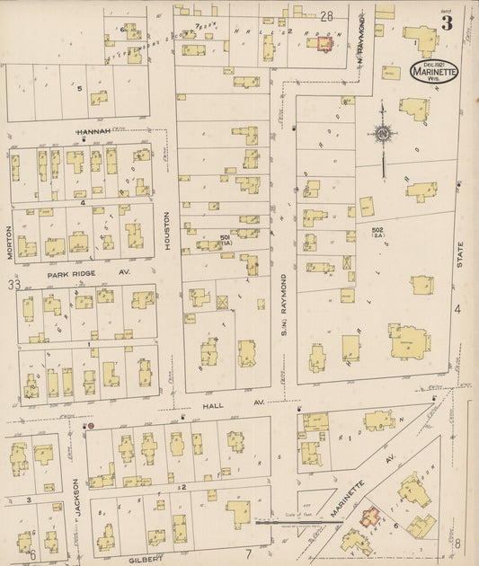 Sanborn Fire Insurance Map from Marinette, Marinette County, Wisconsin (1921), Sheet #0003 - Historic Sanborn Fire Insurance Map Print, vintage old map wall art, antique decor, genealogy gift, Wisconsin Wisconsin map