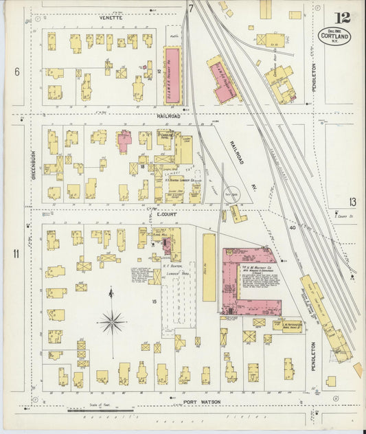 Sanborn Fire Insurance Map from Cortland, Cortland County, New York (1902), Sheet #0012 - Historic Sanborn Fire Insurance Map Print, vintage old map wall art, antique decor, genealogy gift, New York New York map