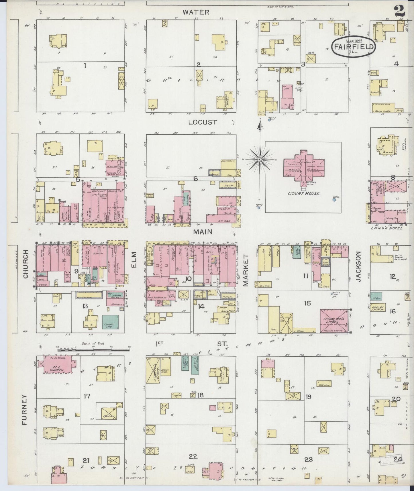 Sanborn Fire Insurance Map from Fairfield, Wayne County, Illinois (1893), Sheet #0002 - Complete Map Set gallery image, historic Sanborn map, vintage wall art, Illinois Illinois