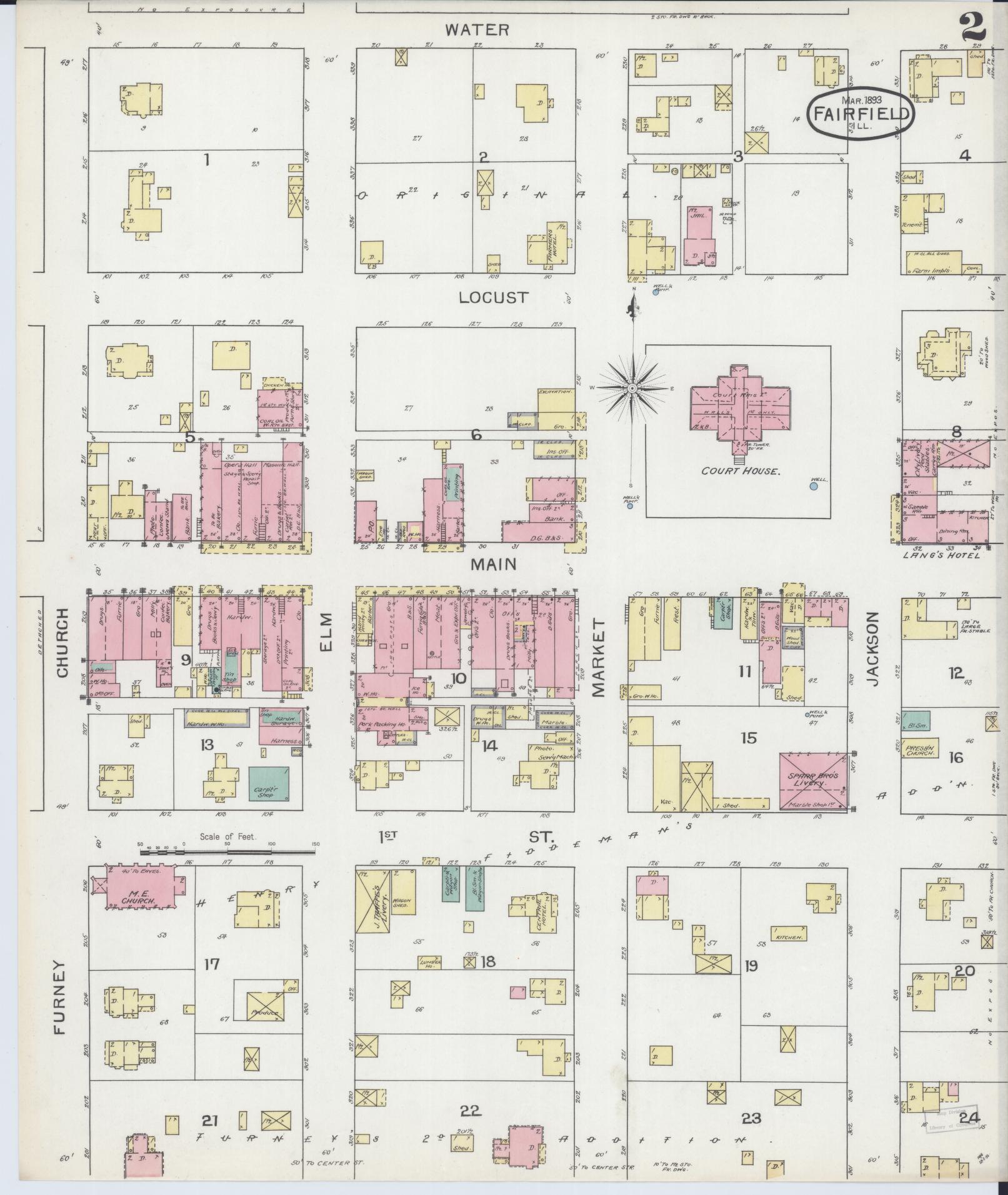 Sanborn Fire Insurance Map from Fairfield, Wayne County, Illinois (1893), Sheet #0002 - Complete Map Set gallery image, historic Sanborn map, vintage wall art, Illinois Illinois
