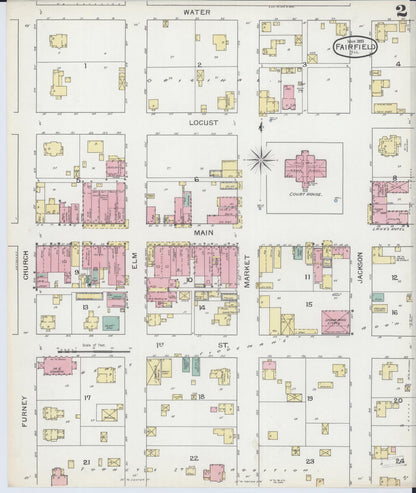 Sanborn Fire Insurance Map from Fairfield, Wayne County, Illinois (1893), Sheet #0002 - Complete Map Set gallery image, historic Sanborn map, vintage wall art, Illinois Illinois