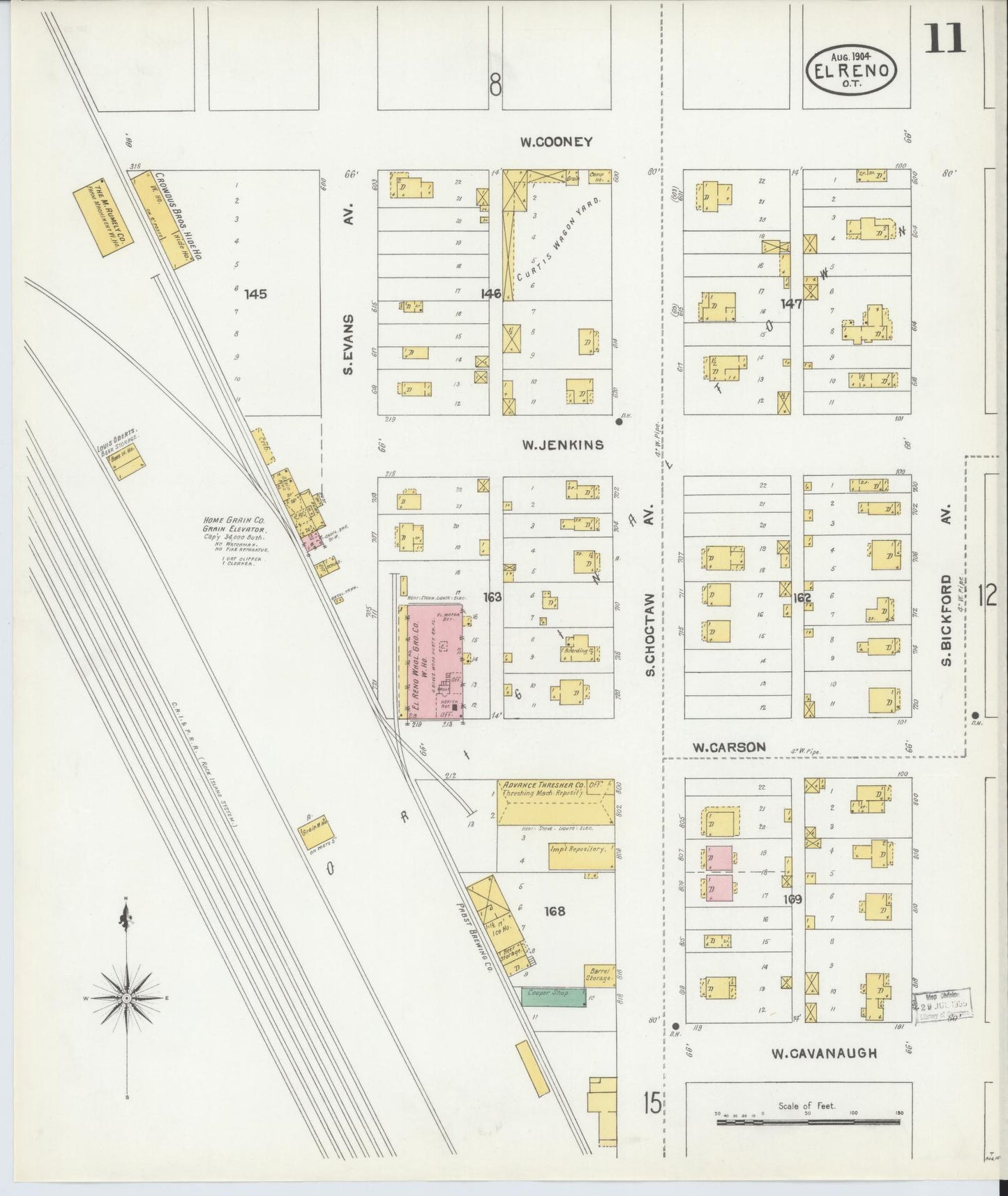 Sanborn Fire Insurance Map from El Reno, Canadian County, Oklahoma (1904), Sheet #0011 - Complete Map Set gallery image, historic Sanborn map, vintage wall art, Oklahoma Oklahoma