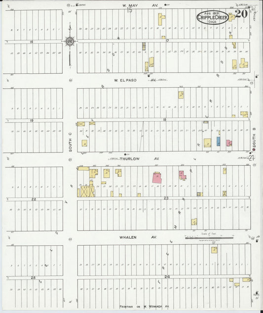 Sanborn Fire Insurance Map from Cripple Creek, Teller County, Colorado (1919), Sheet #0020 - Historic Sanborn Fire Insurance Map Print, vintage old map wall art, antique decor, genealogy gift, Colorado Colorado map
