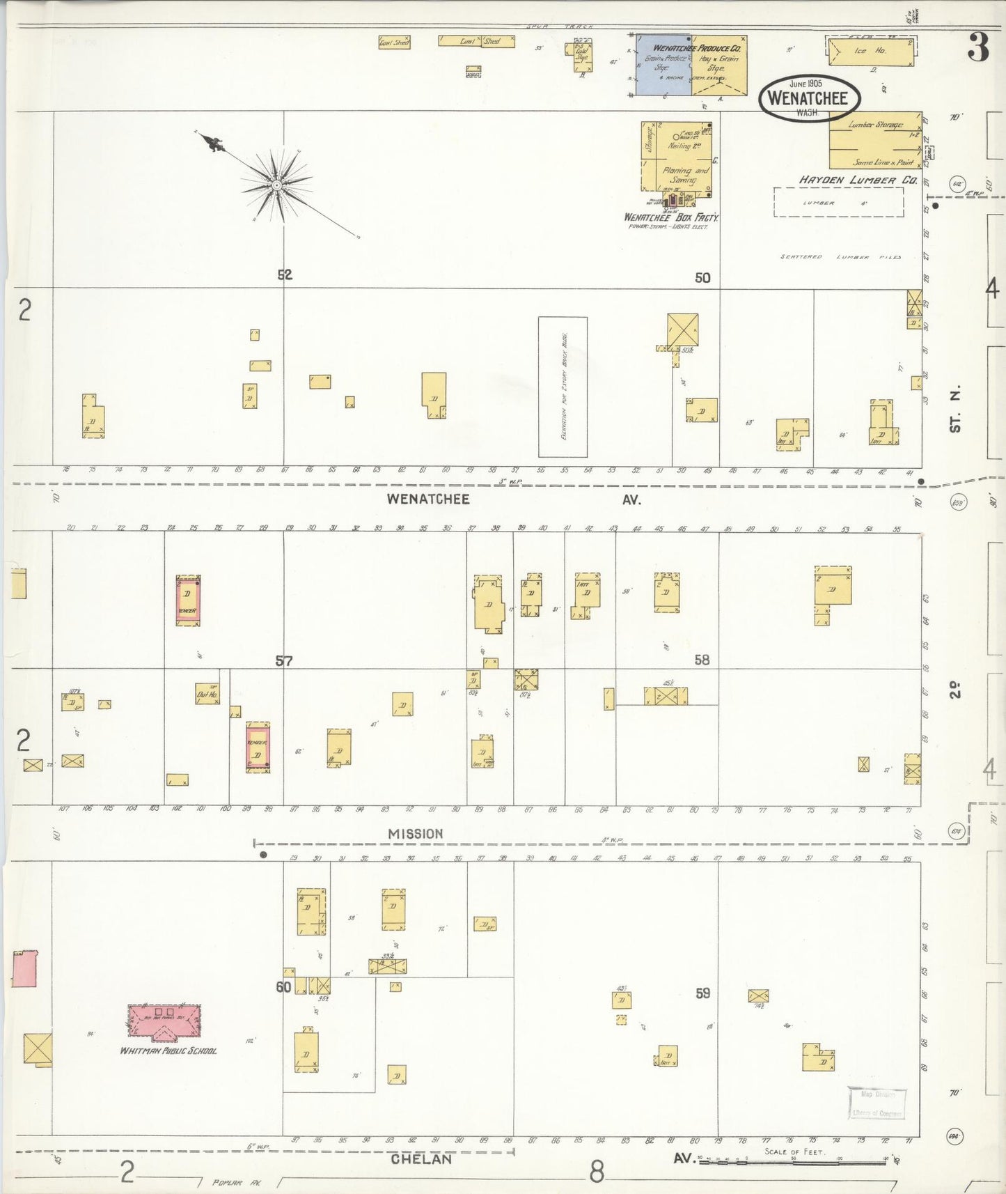 Sanborn Fire Insurance Map from Wenatchee, Chelan County, Washington (1905), Sheet #0003 - Complete Map Set gallery image, historic Sanborn map, vintage wall art, Washington Washington