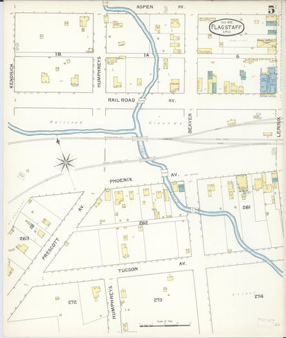 Sanborn Fire Insurance Map from Flagstaff, Coconino County, Arizona (1892), Sheet #0005 - Complete Map Set gallery image, historic Sanborn map, vintage wall art, Arizona Arizona