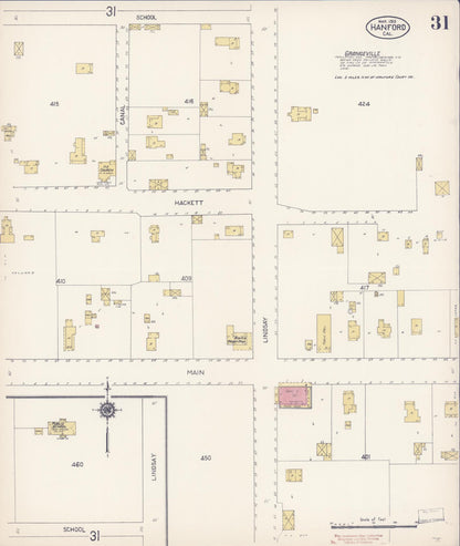 Sanborn Fire Insurance Map from Hanford, Kings County, California (1913), Sheet #0031 - Complete Map Set gallery image, historic Sanborn map, vintage wall art, California California