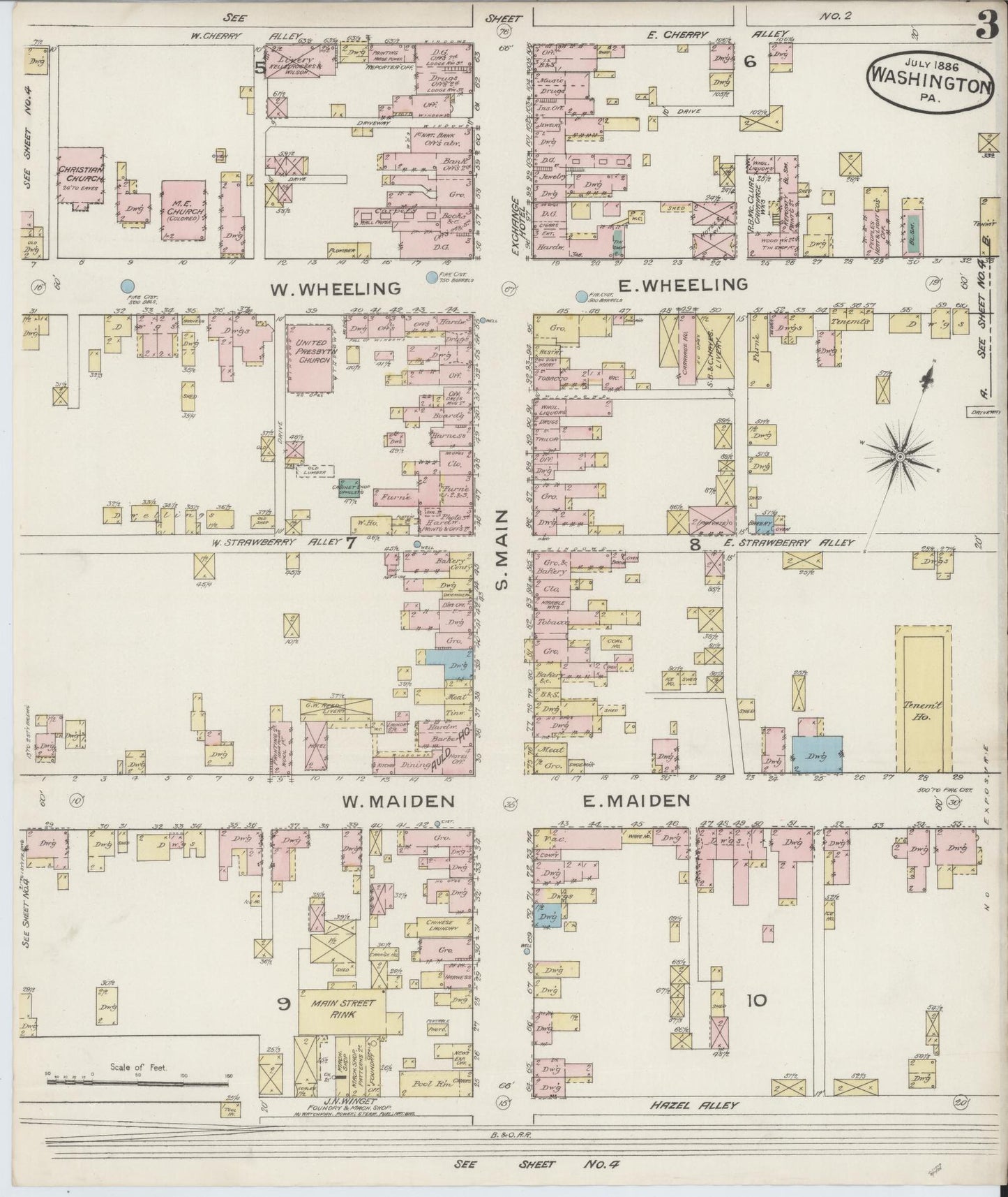 Sanborn Fire Insurance Map from Washington, Washington County, Pennsylvania (1886), Sheet #0003 - Historic Sanborn Fire Insurance Map Print, vintage old map wall art, antique decor, genealogy gift, Sanborn Fire Insurance Map from Washington Washington map
