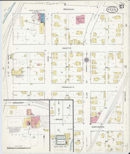 Sanborn Fire Insurance Map from Pekin, Tazewell County, Illinois (1916), Sheet #0013 - Historic Sanborn Fire Insurance Map Print, vintage old map wall art, antique decor, genealogy gift, Illinois Illinois map